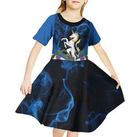Personalised Unicorn Scotland Kid Short Sleeve Dress Scottish Saltire With Thistle