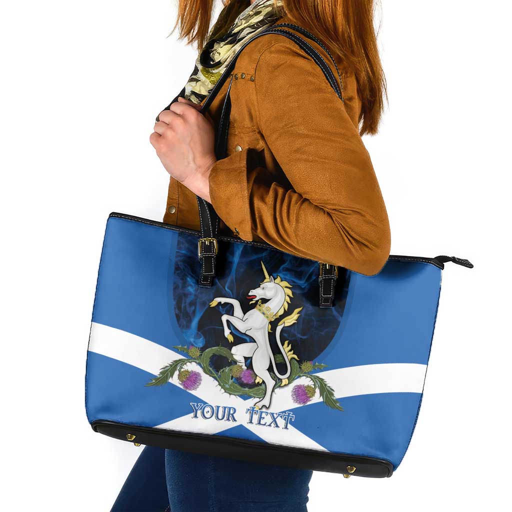 Personalised Unicorn Scotland Leather Tote Bag Scottish Saltire With Thistle