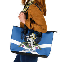 Personalised Unicorn Scotland Leather Tote Bag Scottish Saltire With Thistle