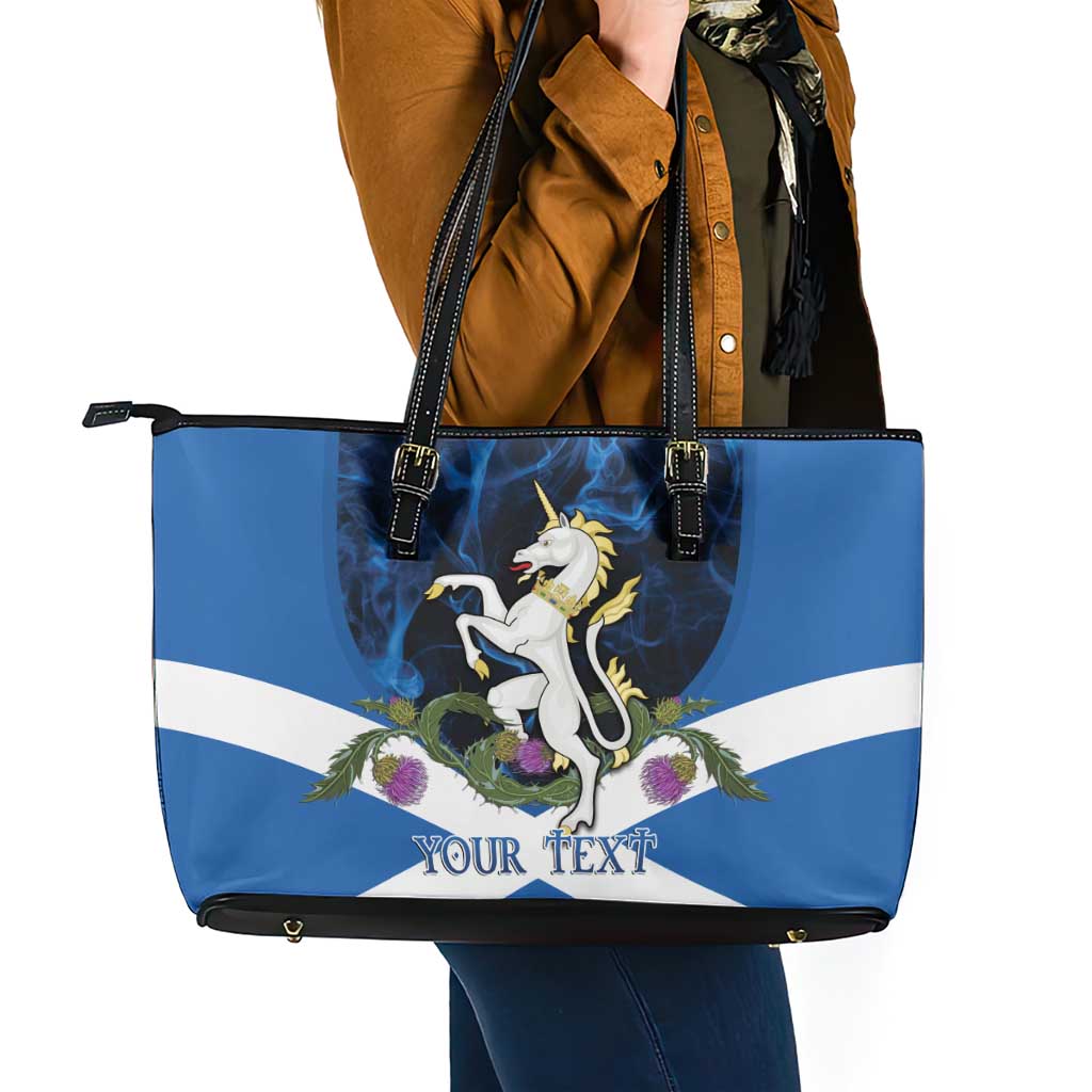 Personalised Unicorn Scotland Leather Tote Bag Scottish Saltire With Thistle