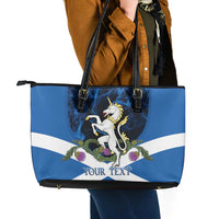 Personalised Unicorn Scotland Leather Tote Bag Scottish Saltire With Thistle
