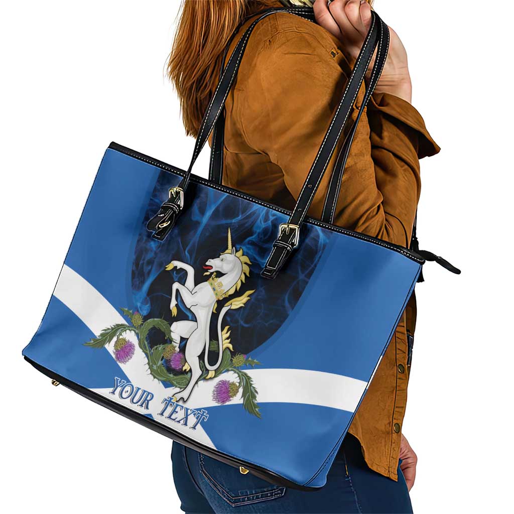Personalised Unicorn Scotland Leather Tote Bag Scottish Saltire With Thistle