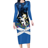 Personalised Unicorn Scotland Long Sleeve Bodycon Dress Scottish Saltire With Thistle