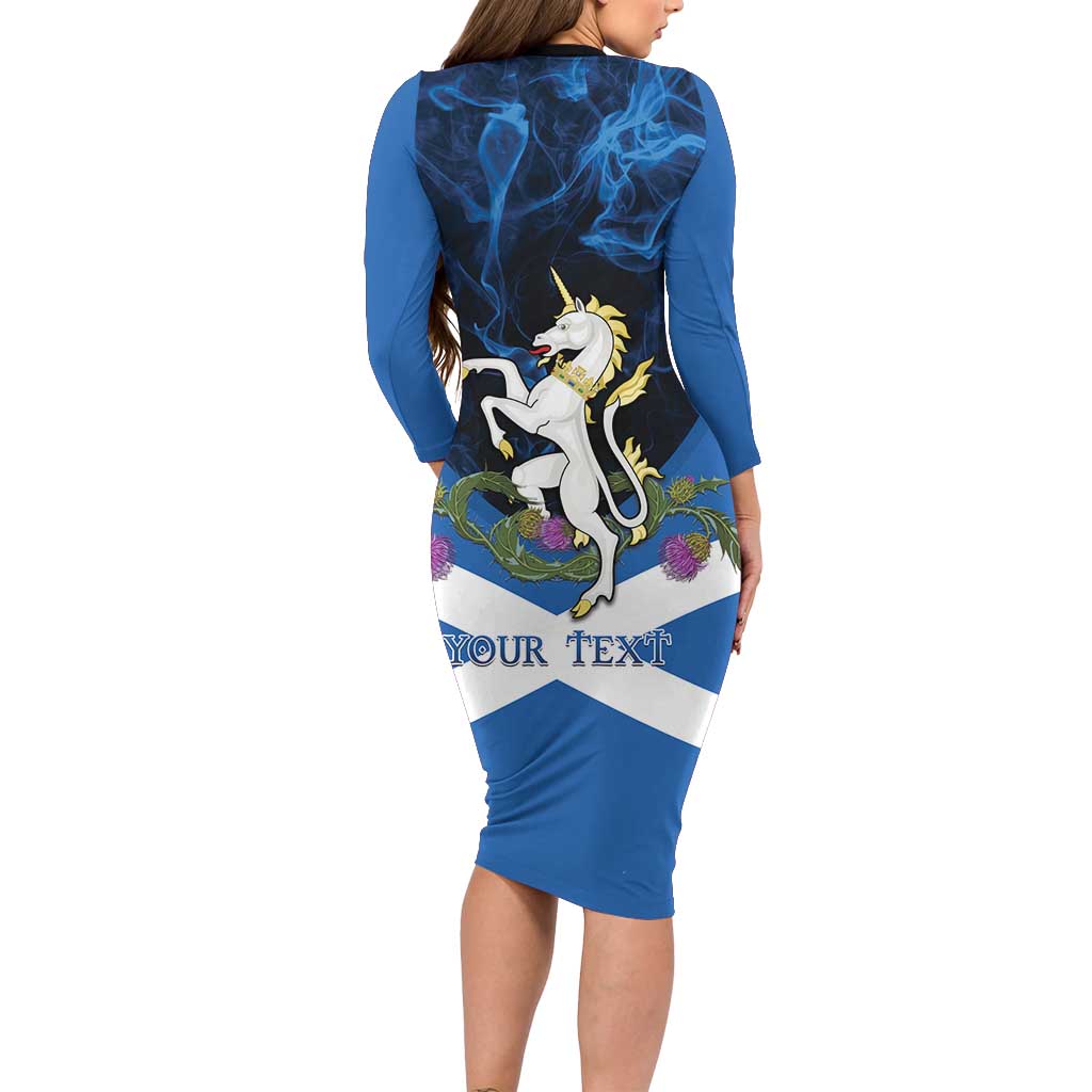 Personalised Unicorn Scotland Long Sleeve Bodycon Dress Scottish Saltire With Thistle