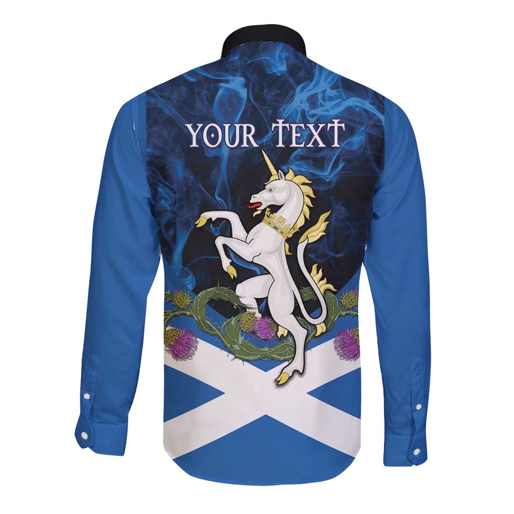 Personalised Unicorn Scotland Long Sleeve Button Shirt Scottish Saltire With Thistle