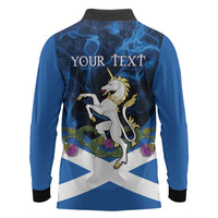 Personalised Unicorn Scotland Long Sleeve Polo Shirt Scottish Saltire With Thistle
