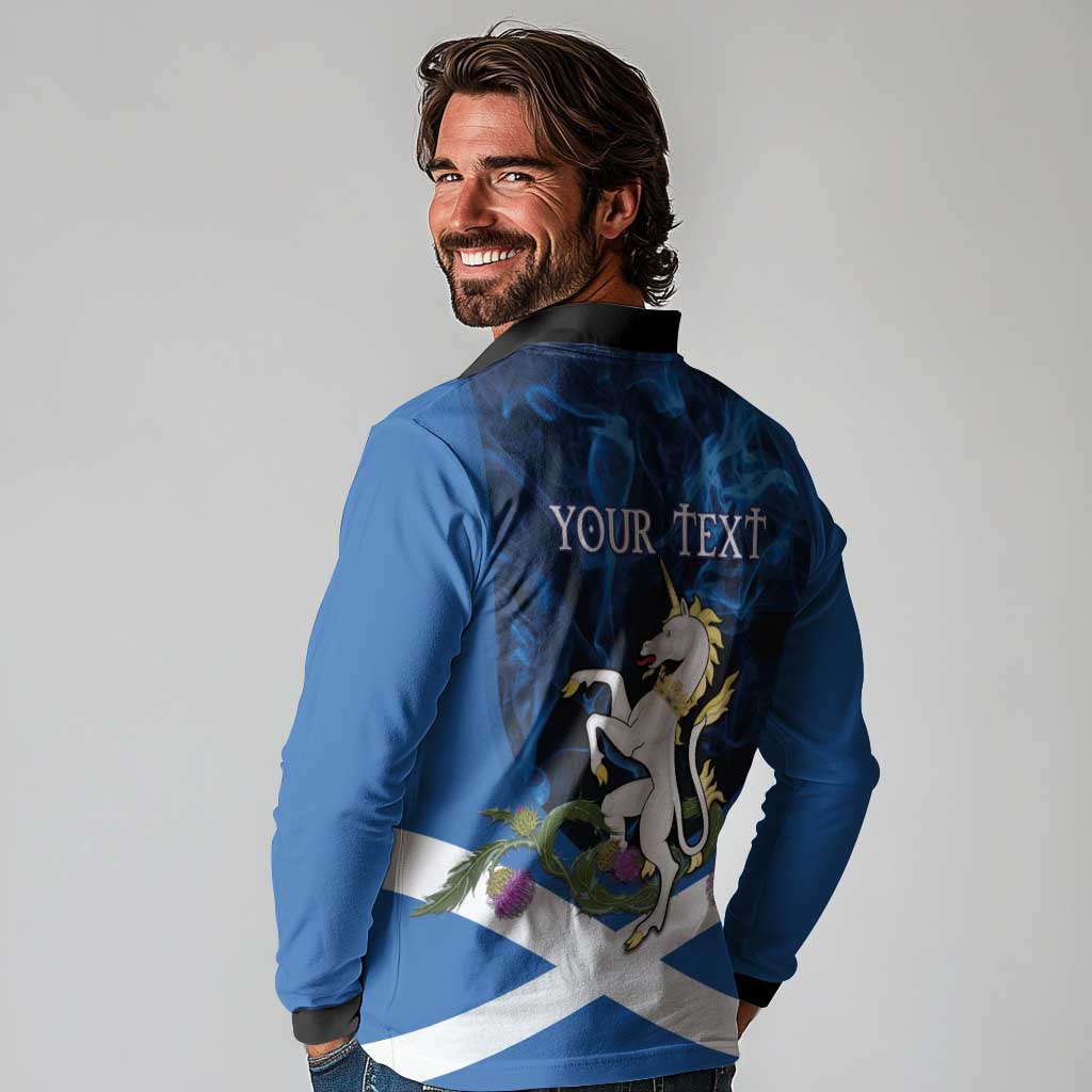 Personalised Unicorn Scotland Long Sleeve Polo Shirt Scottish Saltire With Thistle