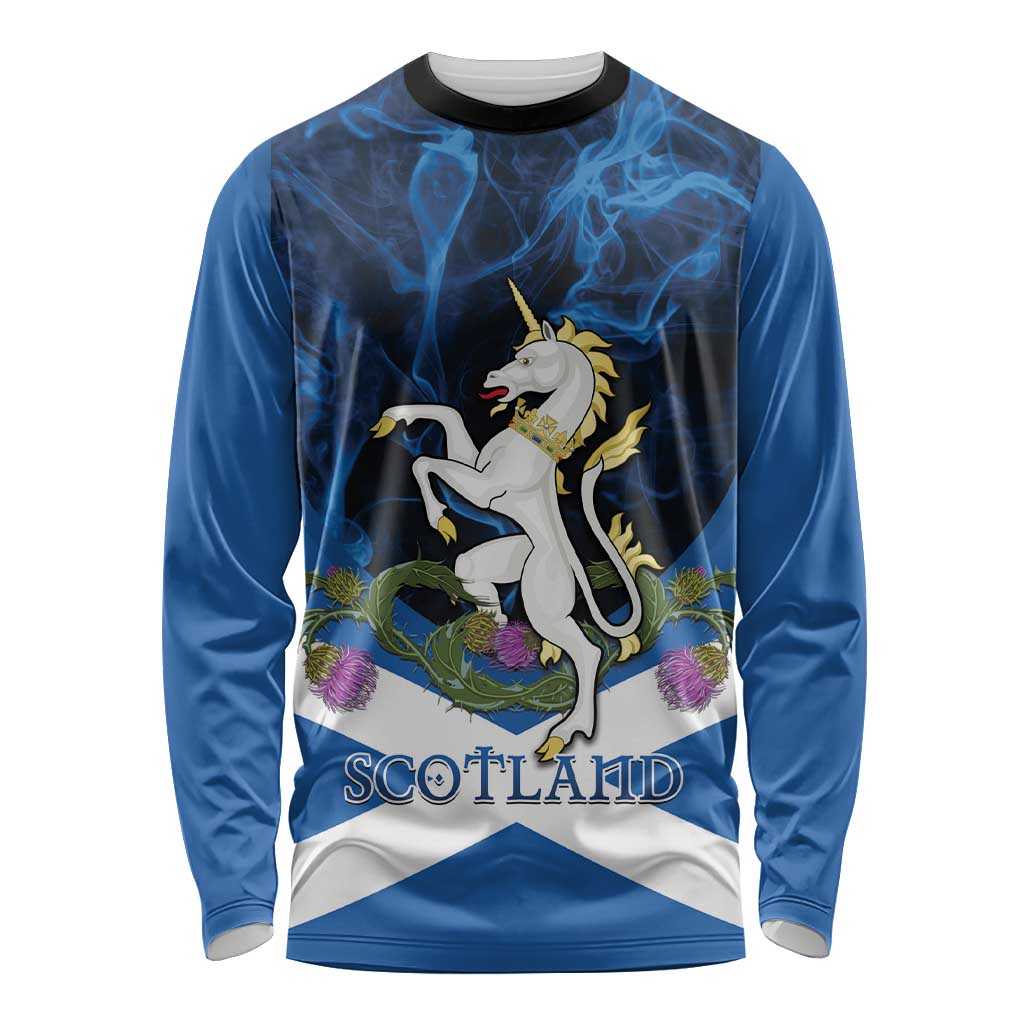 Personalised Unicorn Scotland Long Sleeve Shirt Scottish Saltire With Thistle