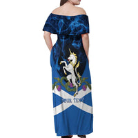 Personalised Unicorn Scotland Off Shoulder Maxi Dress Scottish Saltire With Thistle