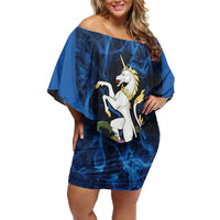 Personalised Unicorn Scotland Off Shoulder Short Dress Scottish Saltire With Thistle