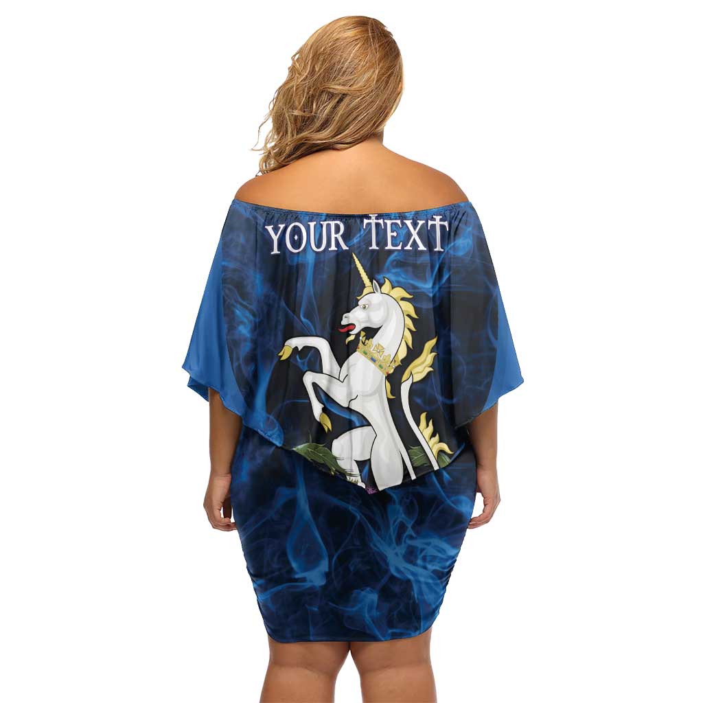 Personalised Unicorn Scotland Off Shoulder Short Dress Scottish Saltire With Thistle