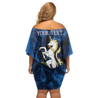 Personalised Unicorn Scotland Off Shoulder Short Dress Scottish Saltire With Thistle