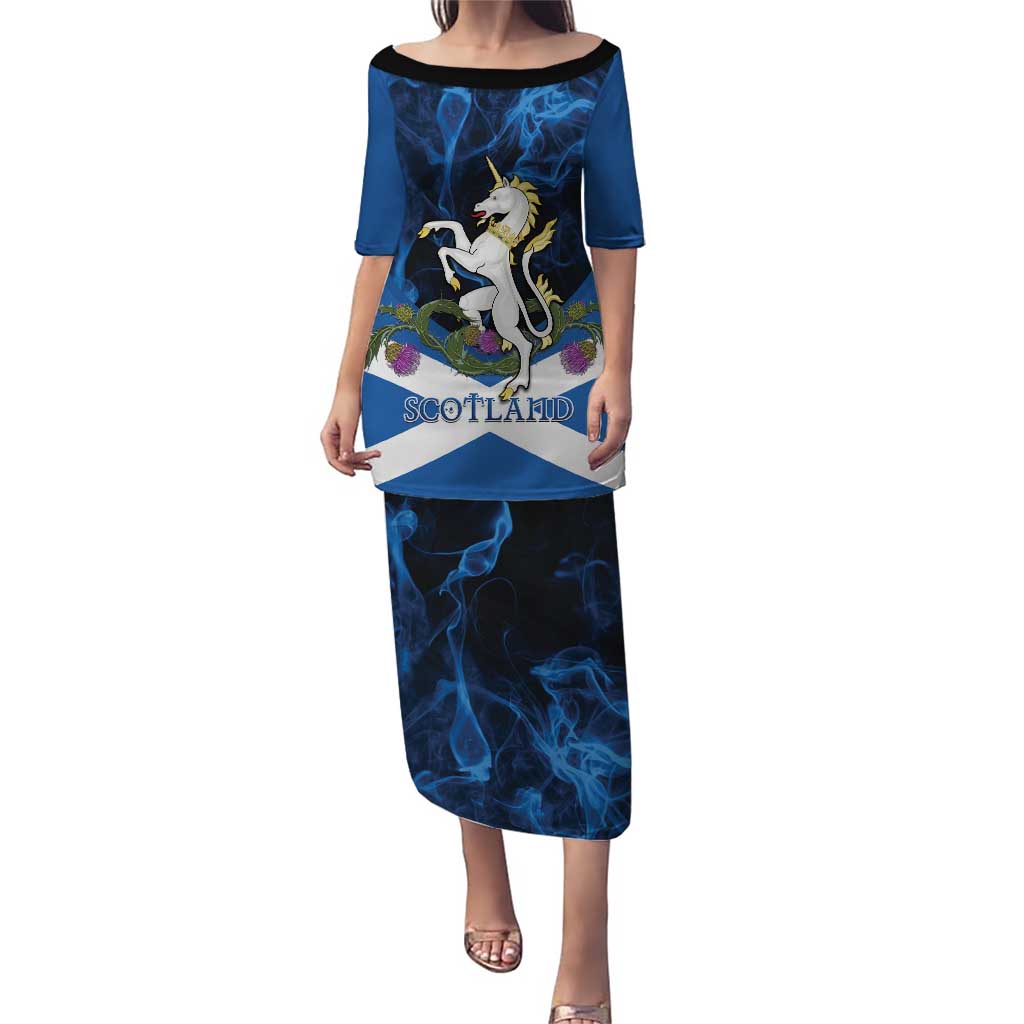 Personalised Unicorn Scotland Puletasi Scottish Saltire With Thistle