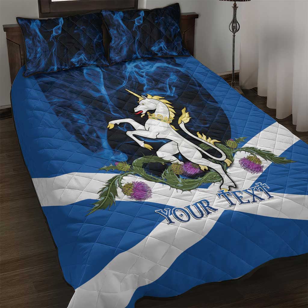 Personalised Unicorn Scotland Quilt Bed Set Scottish Saltire With Thistle