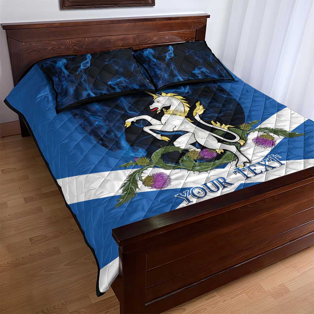 Personalised Unicorn Scotland Quilt Bed Set Scottish Saltire With Thistle