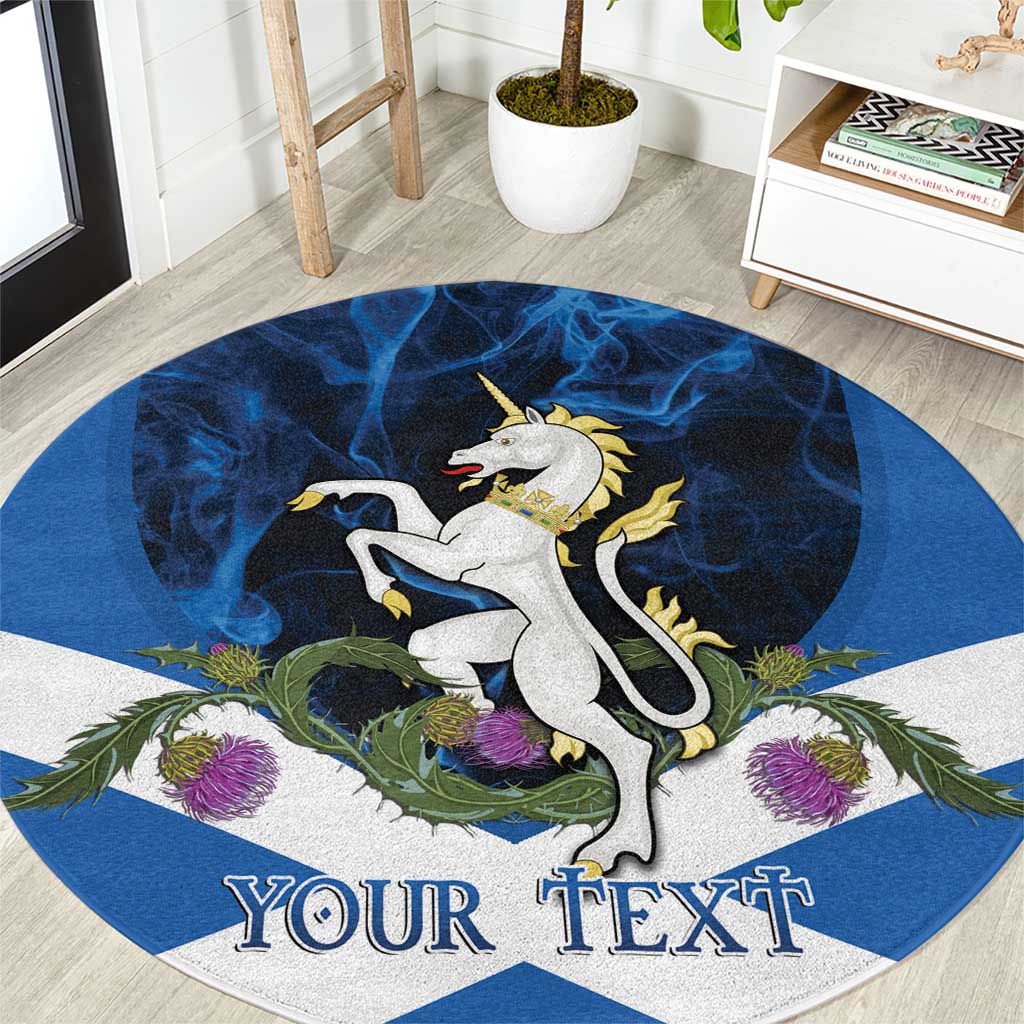 Personalised Unicorn Scotland Round Carpet Scottish Saltire With Thistle