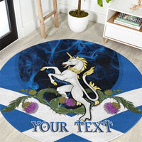 Personalised Unicorn Scotland Round Carpet Scottish Saltire With Thistle