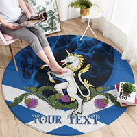 Personalised Unicorn Scotland Round Carpet Scottish Saltire With Thistle