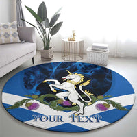 Personalised Unicorn Scotland Round Carpet Scottish Saltire With Thistle
