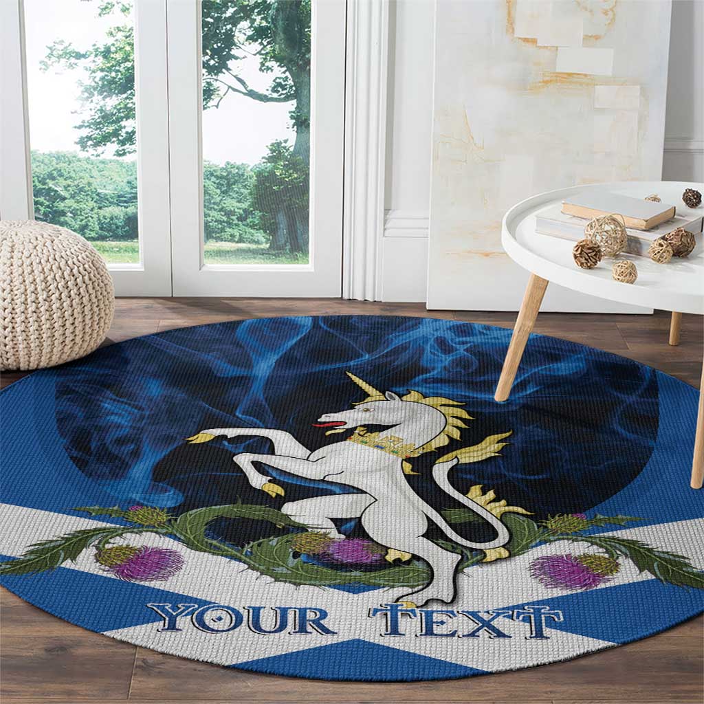 Personalised Unicorn Scotland Round Carpet Scottish Saltire With Thistle
