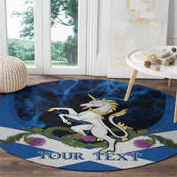 Personalised Unicorn Scotland Round Carpet Scottish Saltire With Thistle