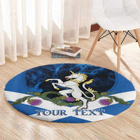 Personalised Unicorn Scotland Round Carpet Scottish Saltire With Thistle