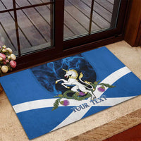 Personalised Unicorn Scotland Rubber Doormat Scottish Saltire With Thistle