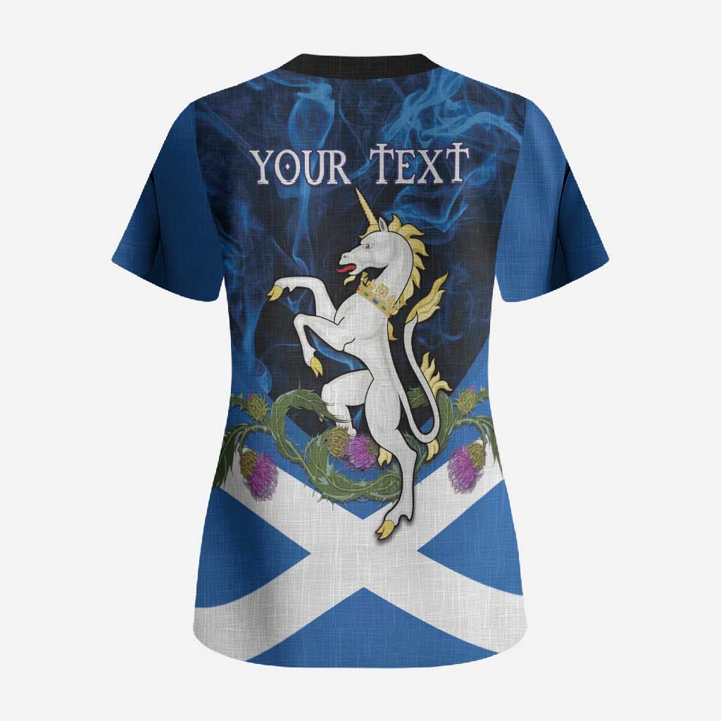 Personalised Unicorn Scotland Scrub Top Scottish Saltire With Thistle