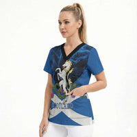 Personalised Unicorn Scotland Scrub Top Scottish Saltire With Thistle