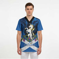 Personalised Unicorn Scotland Scrub Top Scottish Saltire With Thistle