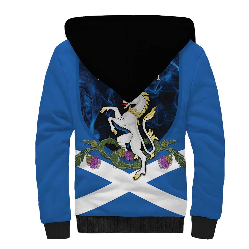 Personalised Unicorn Scotland Sherpa Hoodie Scottish Saltire With Thistle