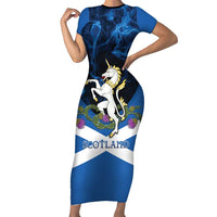 Personalised Unicorn Scotland Short Sleeve Bodycon Dress Scottish Saltire With Thistle