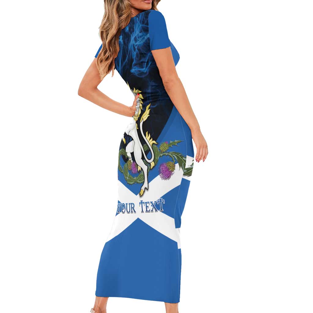 Personalised Unicorn Scotland Short Sleeve Bodycon Dress Scottish Saltire With Thistle