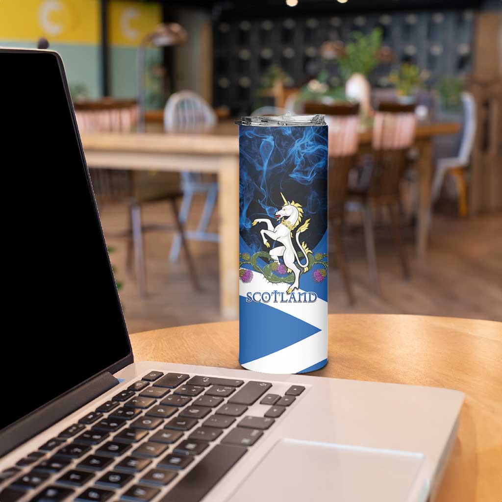 Personalised Unicorn Scotland Skinny Tumbler Scottish Saltire With Thistle