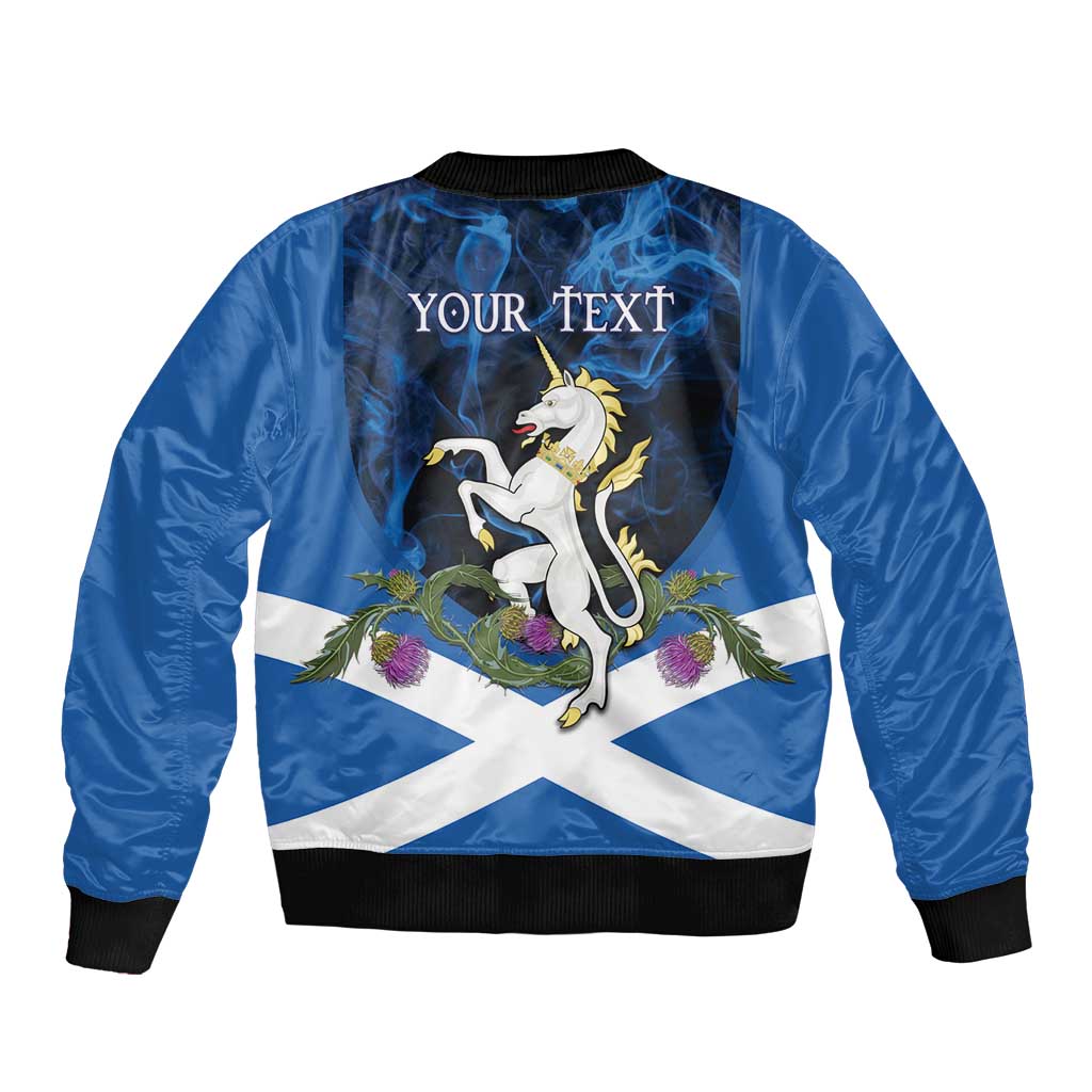 Personalised Unicorn Scotland Sleeve Zip Bomber Jacket Scottish Saltire With Thistle