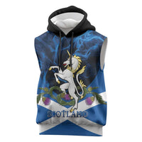 Personalised Unicorn Scotland Sleeveless Hoodie Scottish Saltire With Thistle