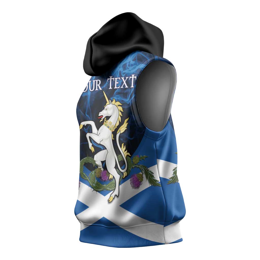 Personalised Unicorn Scotland Sleeveless Hoodie Scottish Saltire With Thistle