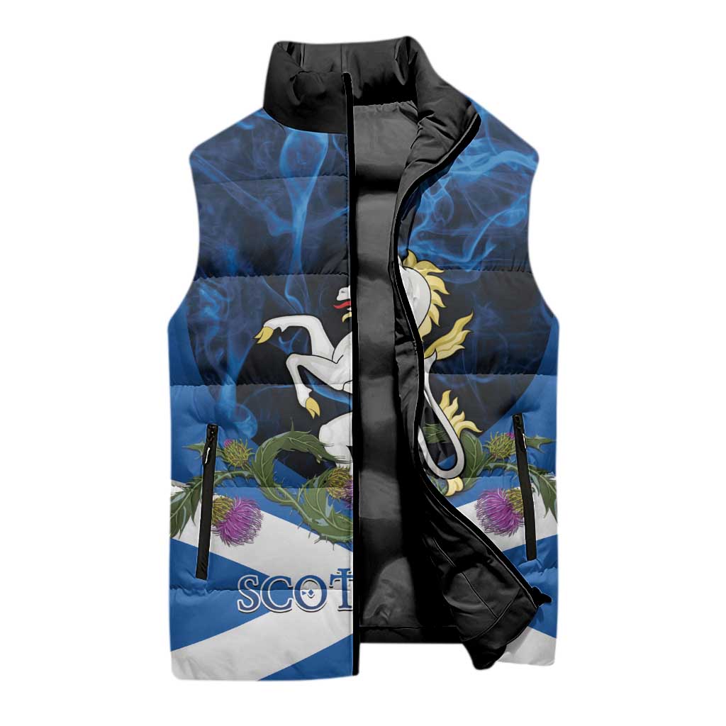 Personalised Unicorn Scotland Sleeveless Puffer Jacket Scottish Saltire With Thistle