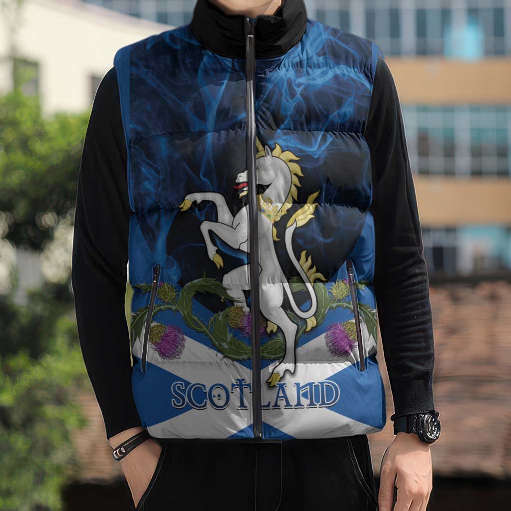 Personalised Unicorn Scotland Sleeveless Puffer Jacket Scottish Saltire With Thistle