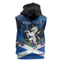 Personalised Unicorn Scotland Sleeveless Zip Hoodie Scottish Saltire With Thistle