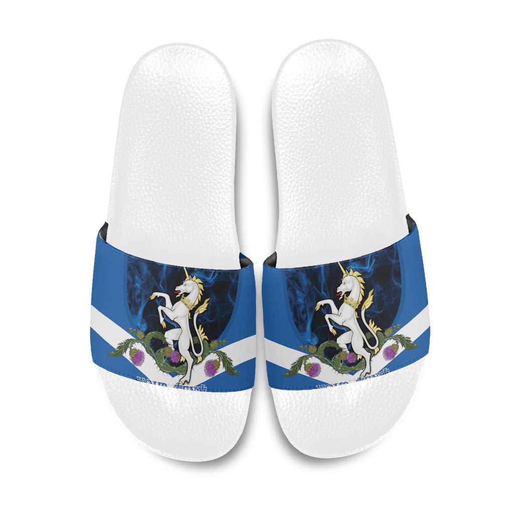 Personalised Unicorn Scotland Slide Sandals Scottish Saltire With Thistle