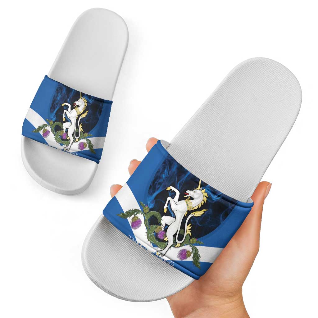 Personalised Unicorn Scotland Slide Sandals Scottish Saltire With Thistle