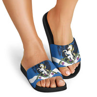 Personalised Unicorn Scotland Slide Sandals Scottish Saltire With Thistle