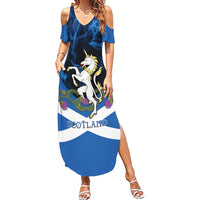 Personalised Unicorn Scotland Summer Maxi Dress Scottish Saltire With Thistle