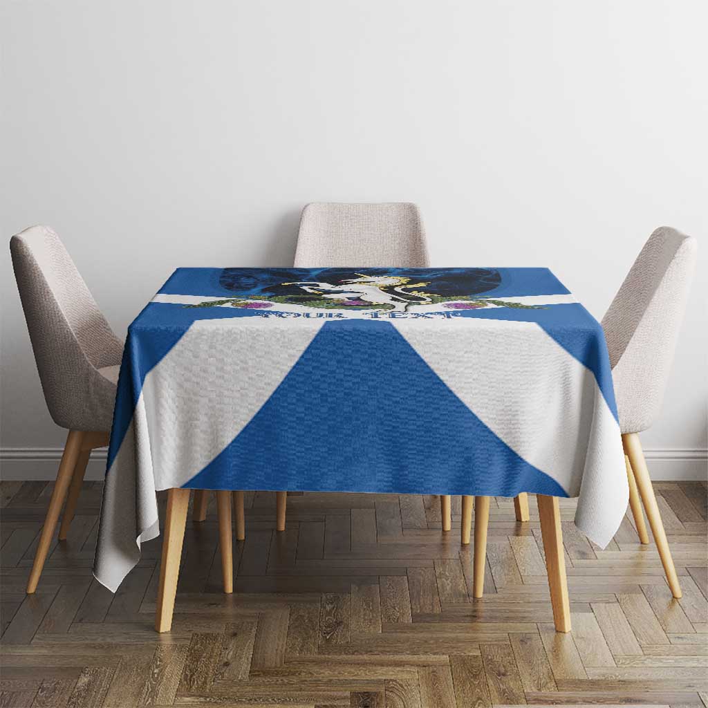 Personalised Unicorn Scotland Tablecloth Scottish Saltire With Thistle