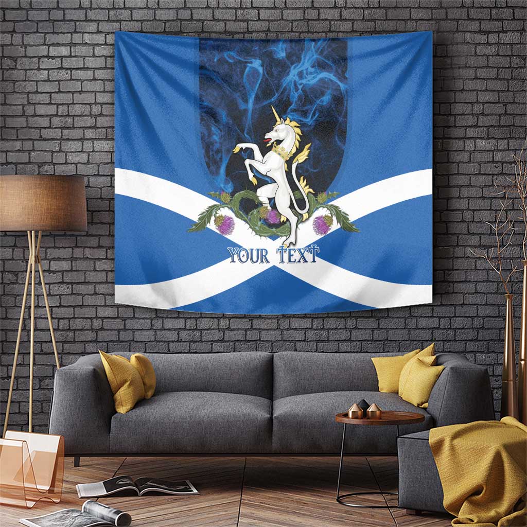 Personalised Unicorn Scotland Tapestry Scottish Saltire With Thistle