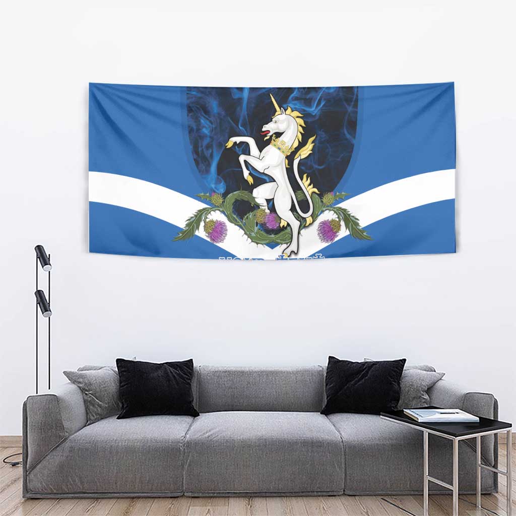 Personalised Unicorn Scotland Tapestry Scottish Saltire With Thistle