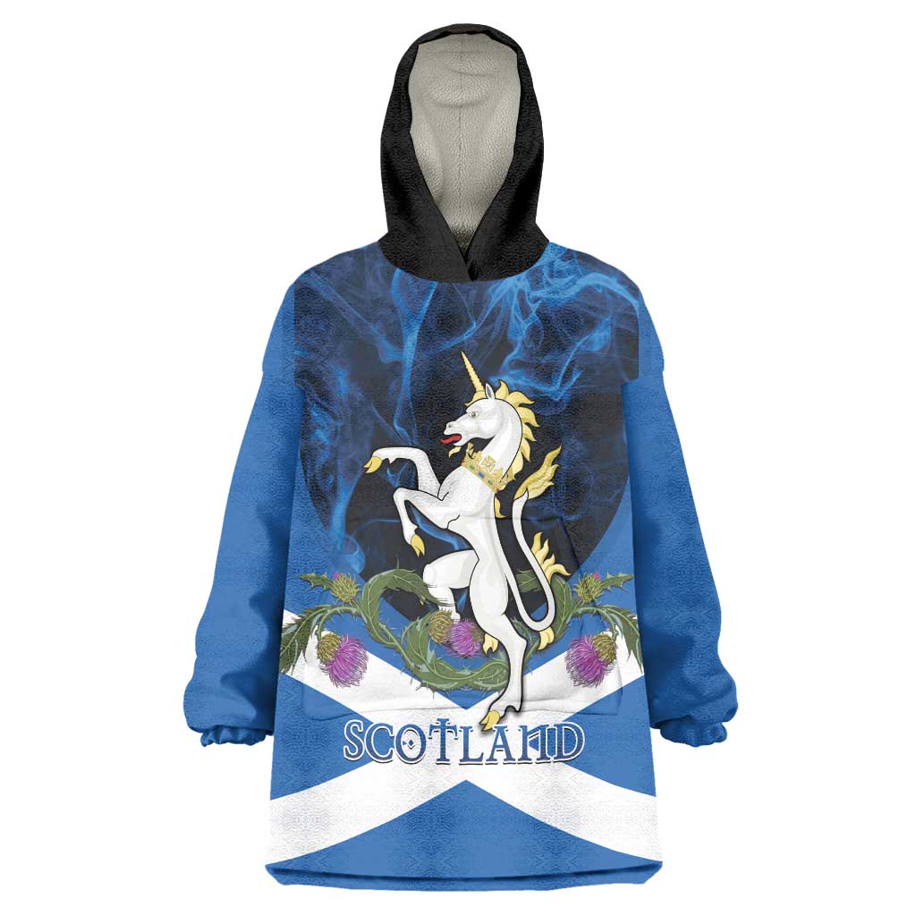 Personalised Unicorn Scotland Wearable Blanket Hoodie Scottish Saltire With Thistle