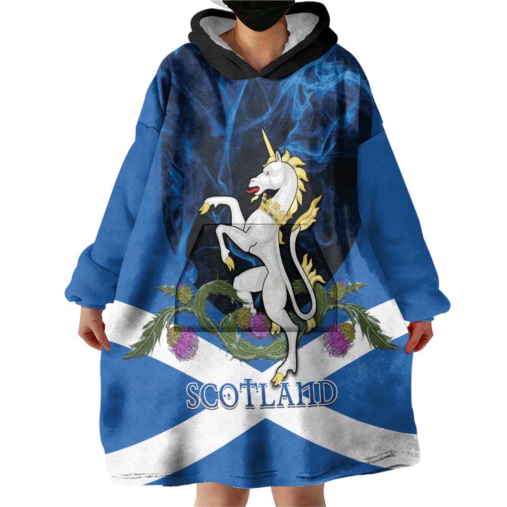 Personalised Unicorn Scotland Wearable Blanket Hoodie Scottish Saltire With Thistle