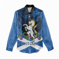 Personalised Unicorn Scotland Women Casual Shirt Scottish Saltire With Thistle